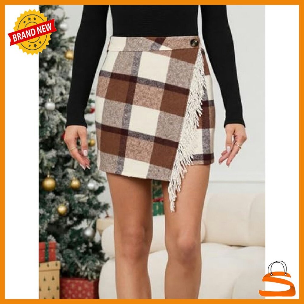 High Waist Wool Blend Pencil Skirt Fringe Detail Mini Bodycon - Picture 3 of 8